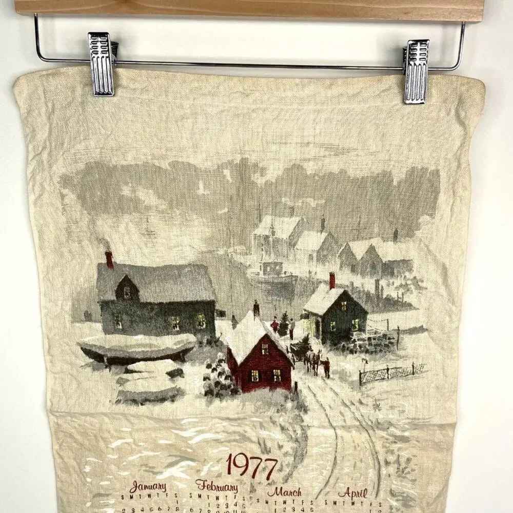 Vintage 1977 Hanging Tea Towel Calendar